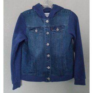 Vintage Levi's Hooded Trucker Button Jean Jacket Sweatshirt Kids XL 13-15 Yrs
